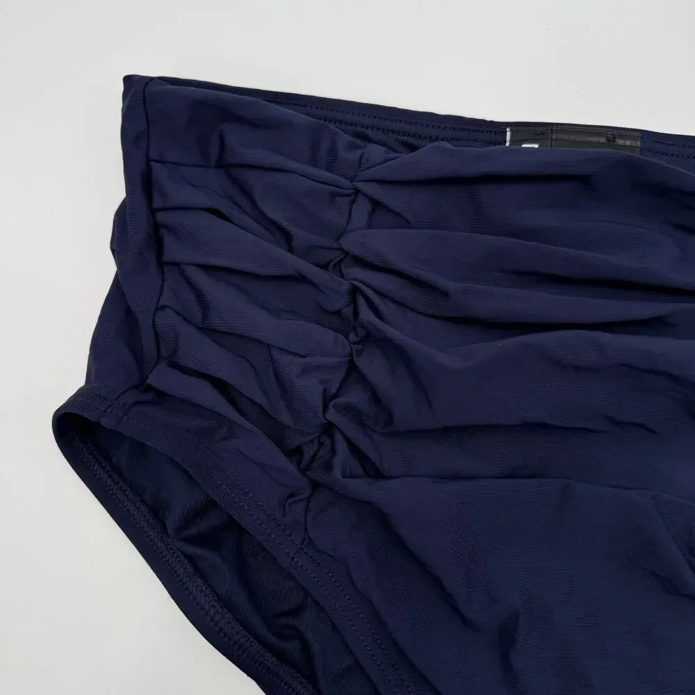 DKNY Bikini Bottoms SZ Extra Small Ruched High Waist Navy Blue NWT Swim Classic - Picture 7 of 11